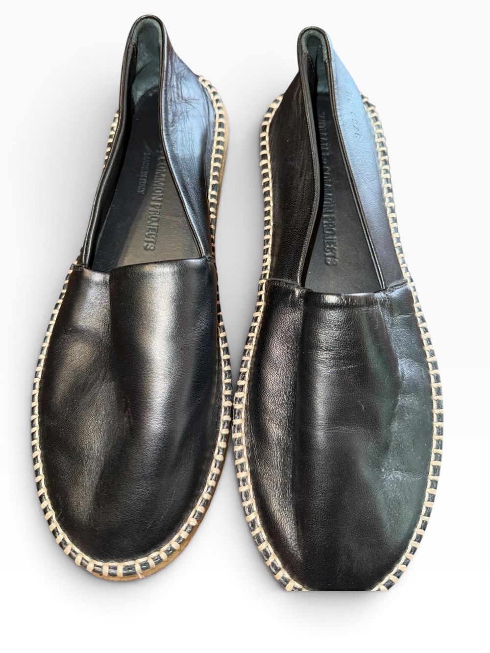 Common Projects Woman 3769 Black Leather Espadrille Shoes EU 38 Italy Rare NWOT